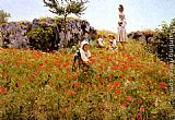 Picking Canvas Paintings - Picking Poppies, Sora